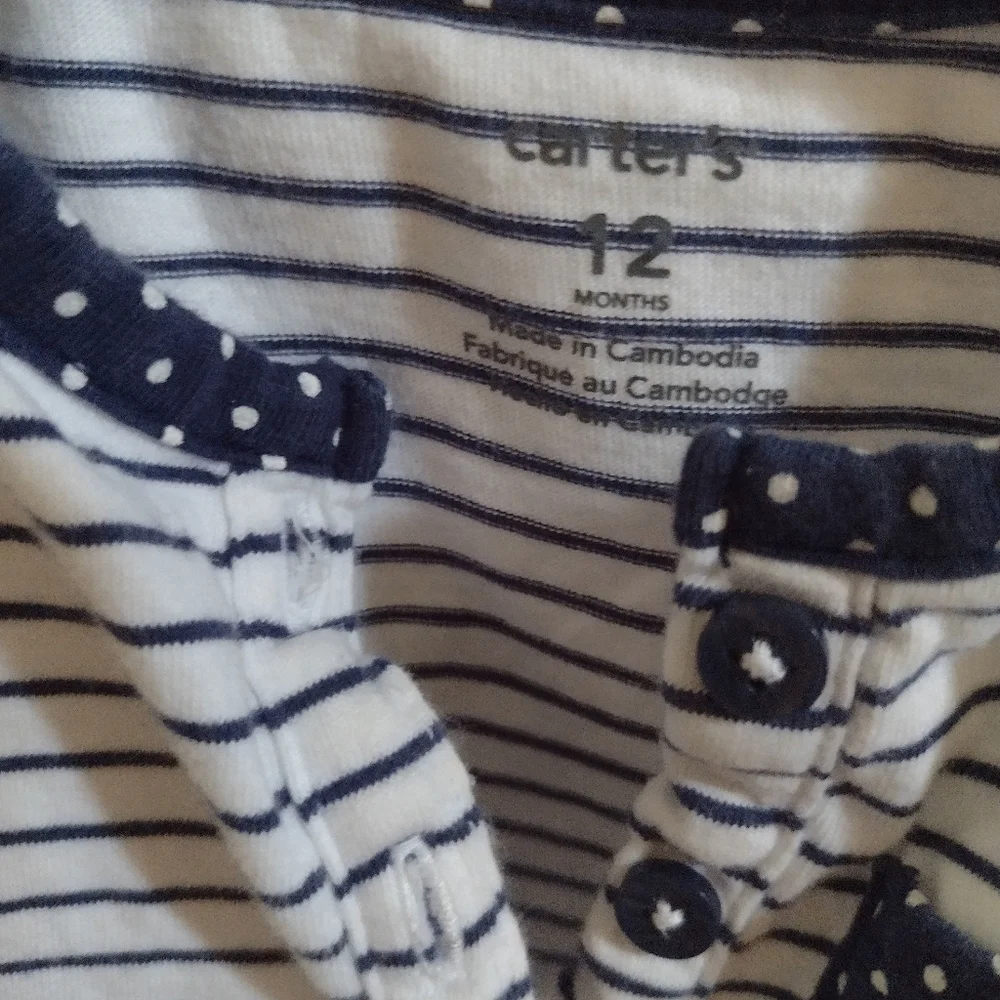 Bn) Carter’s Baby Girl 12M Striped & Polka Dot Ruffle Romper – Summer Outfit